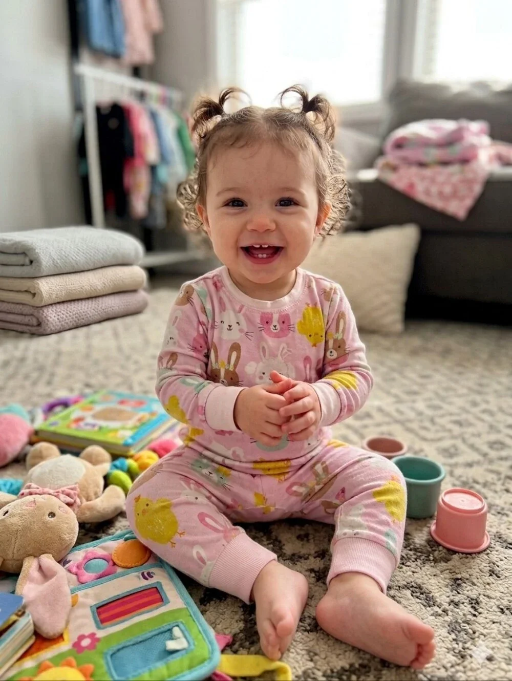 Little Sleepies Pink Easter Bunny Chick Bamboo Pajama Set Size 12-18 Months
